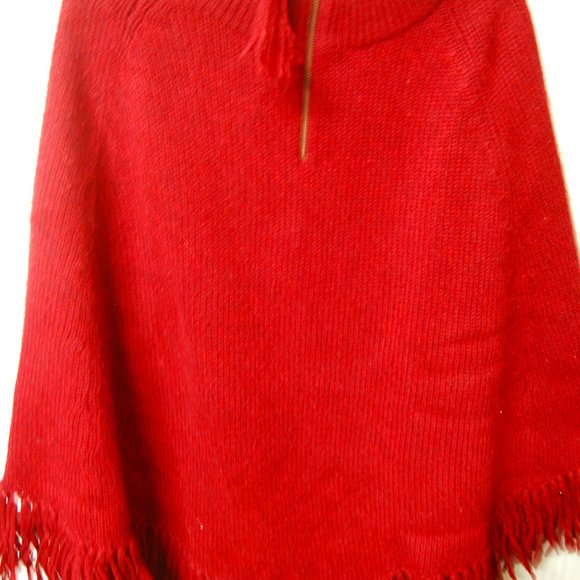 Westbound Sweaters - PONCHO, BRICK RED COLOR, WITH FRONT SIPPER, WOOL, SUPER WARM, SIZE LARGE